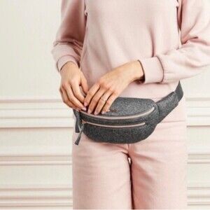 Stella Dot Neoprene Heather Gray and Rose Gold Hardware Fanny Pack
